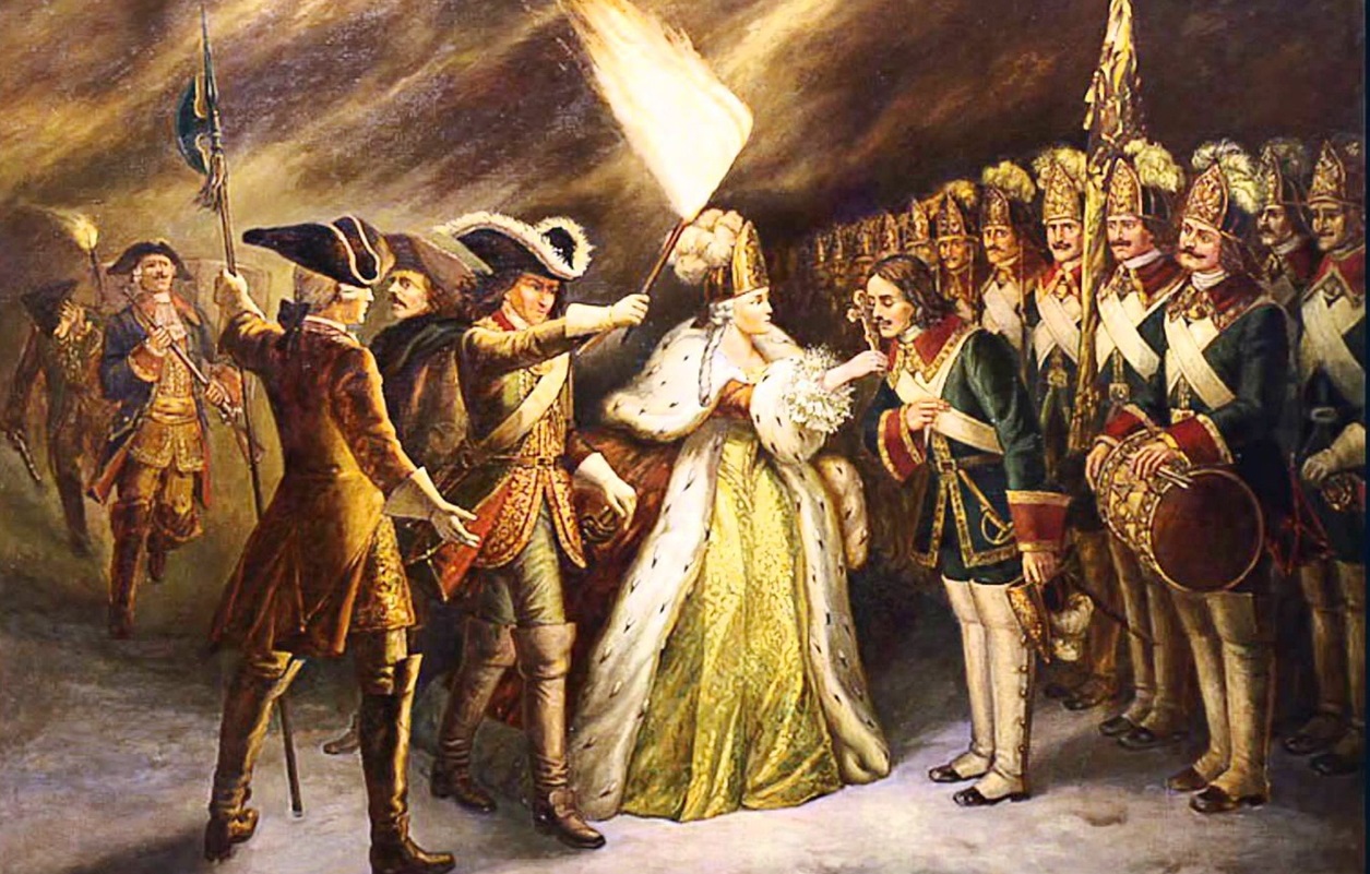 Елизавета Петровна с гвардейцами во время переворота